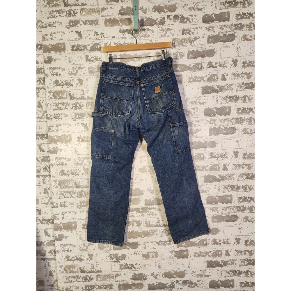 BERNE Mens Carpenter Jeans Size 30x30 Blue Denim Red Flannel Lined Workwear Pant - Picture 6 of 16